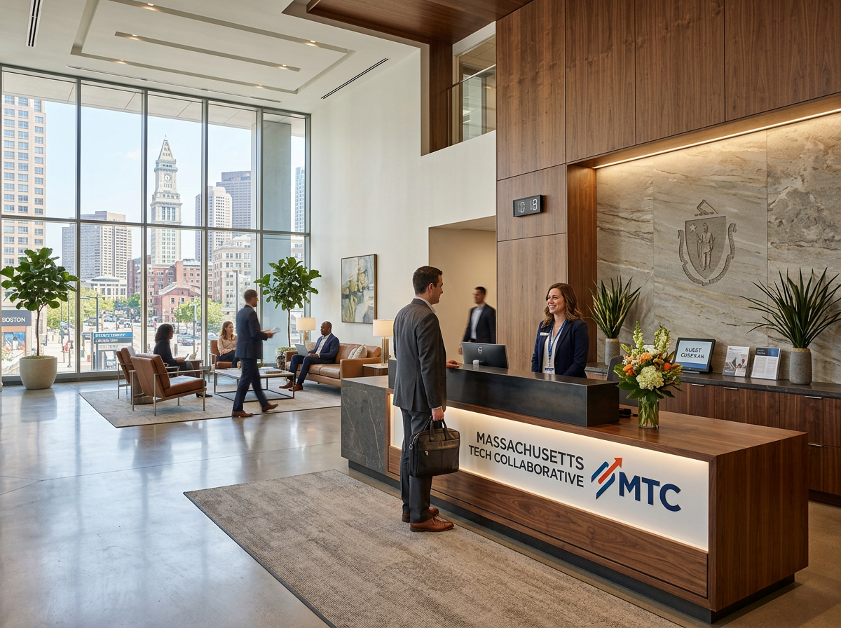Patriots Cleaning Services ensures a pristine, high-end lobby environment for commercial clients in Barrington, RI.